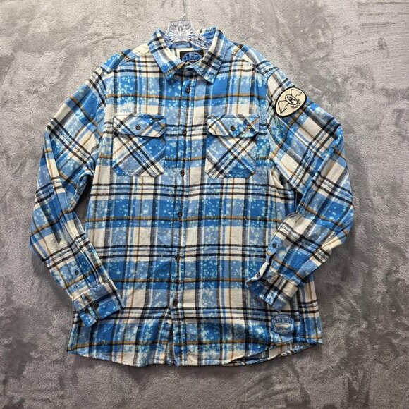 Aerosmith Shirt Mens Large Blue Plaid Flannel Angry Minnow Dream On Patch Rock - Picture 1 of 11